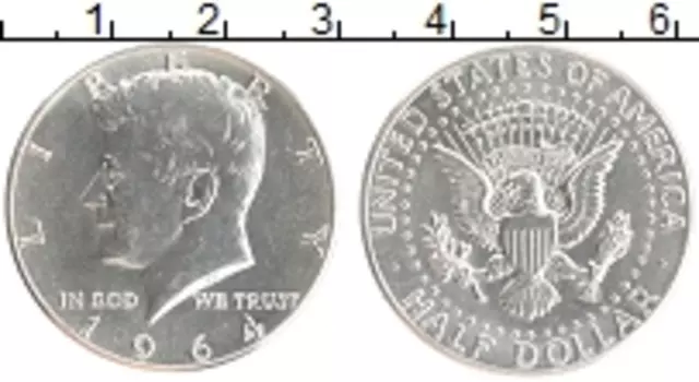 Монета 1/2 доллара Америки 1964 года Серебро Джон Кеннеди