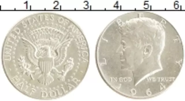Монета 1/2 доллара Америки 1964 года Серебро Джон Кеннеди