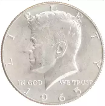 Монета 1/2 доллара Америки 1965 года Серебро Джон Кеннеди