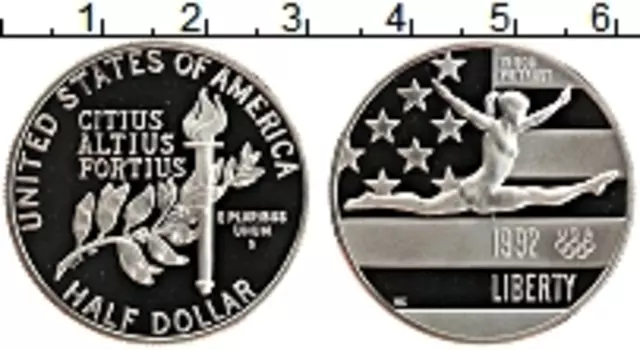 Монета 1/2 доллара Америки 1992 года Медно-никель S