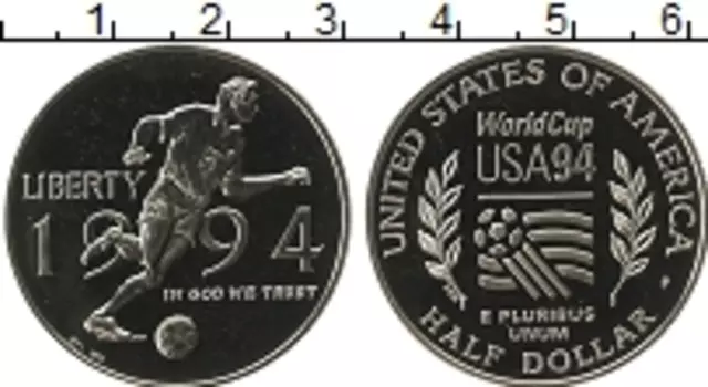 Монета 1/2 доллара Америки 1994 года Медно-никель Чемпионат мира по футболу в США