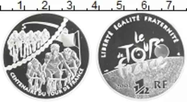 Монета 1/2 евро Франции 2003 года Серебро 100-летие Тур-летие де Франс