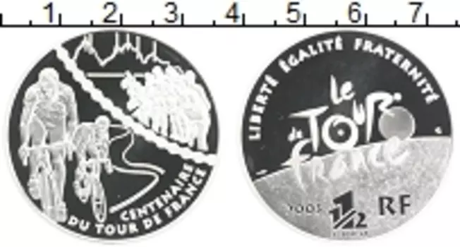 Монета 1/2 евро Франции 2003 года Серебро 100-летие Тур-летие де Франс