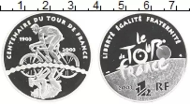 Монета 1/2 евро Франции 2003 года Серебро 100-летие Тур-летие де Франс