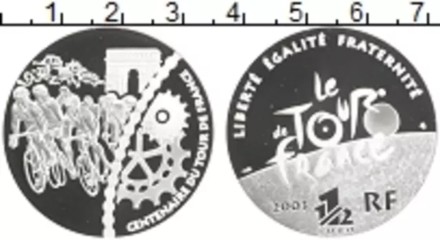 Монета 1/2 евро Франции 2003 года Серебро 100-летие Тур-летие де Франс