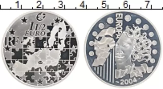 Монета 1/2 евро Франции 2004 года Серебро Расширение ЕС
