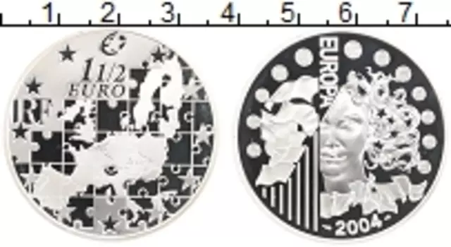 Монета 1/2 евро Франции 2004 года Серебро Расширение Евросоюза
