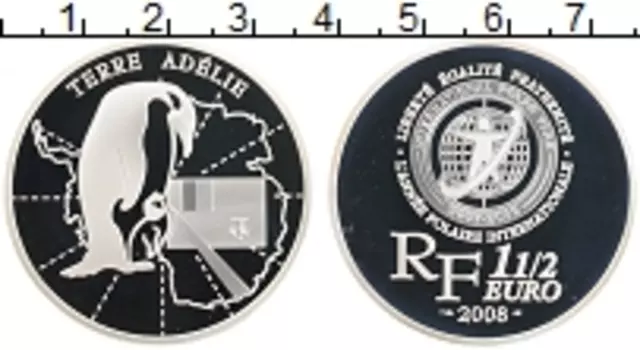 Монета 1/2 евро Франции 2008 года Серебро Земля Адели
