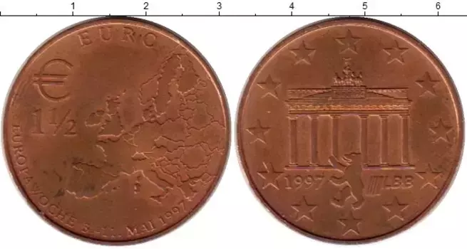 Монета 1/2 евро Германии 1997 года Бронза UNUSUAL