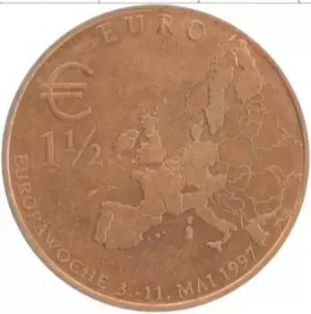 Монета 1/2 евро Германии 1997 года Бронза Бранденбургские ворота