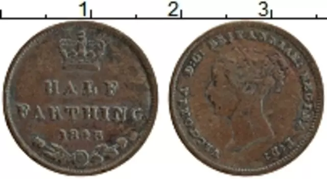 Монета 1/2 фартинга Англии 1843 года Медь Виктория