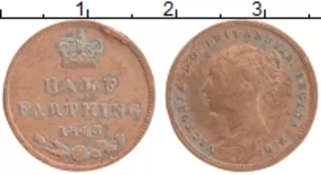 Монета 1/2 фартинга Англии 1843 года Медь Виктория