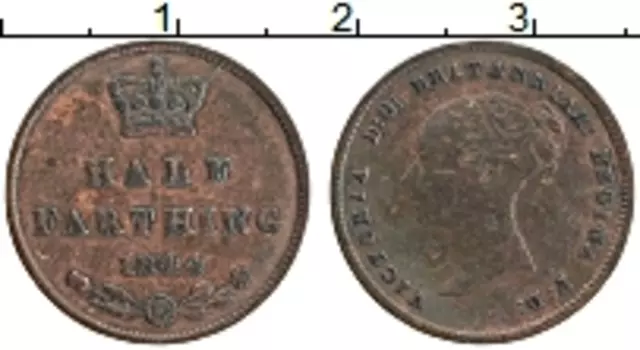Монета 1/2 фартинга Англии 1844 года Медь Виктория