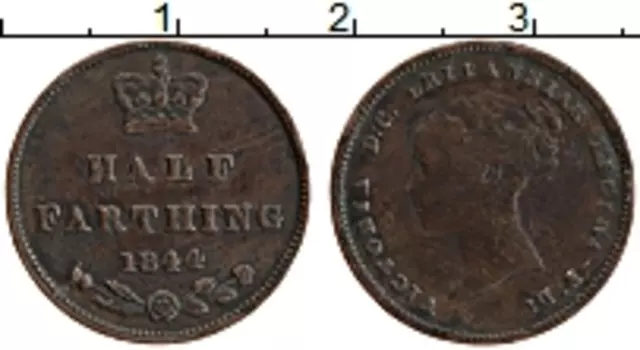 Монета 1/2 фартинга Англии 1844 года Медь Виктория