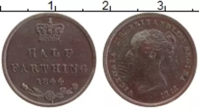 Монета 1/2 фартинга Англии 1844 года Медь Виктория