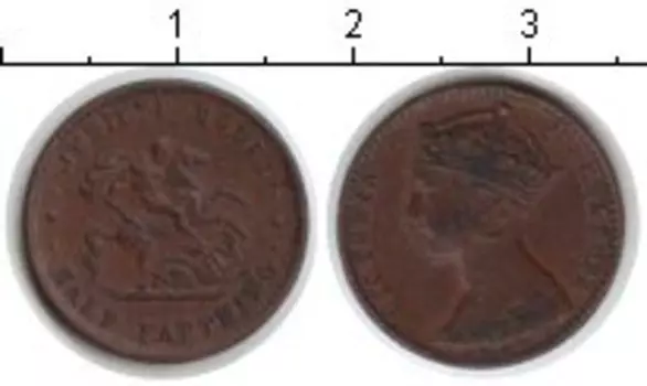 Монета 1/2 фартинга Англии 1887 года Медь Модель