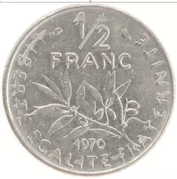 Монета 1/2 франка Франции 1970 года Медно-никель