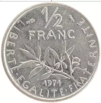 Монета 1/2 франка Франции 1971 года Медно-никель