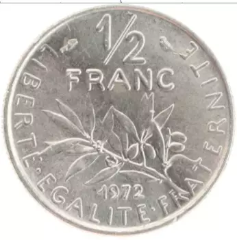 Монета 1/2 франка Франции 1972 года Медно-никель
