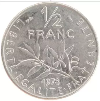 Монета 1/2 франка Франции 1973 года Медно-никель