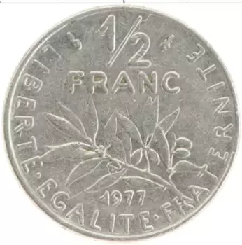 Монета 1/2 франка Франции 1977 года Медно-никель