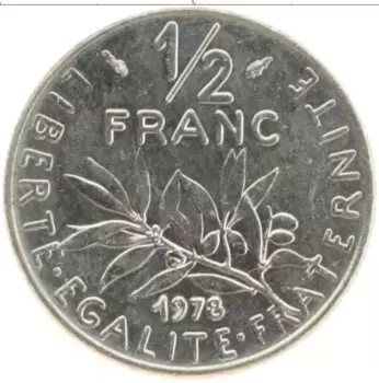 Монета 1/2 франка Франции 1978 года Медно-никель