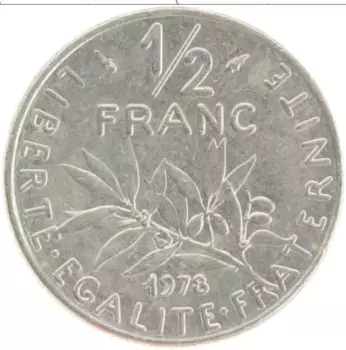 Монета 1/2 франка Франции 1978 года Медно-никель