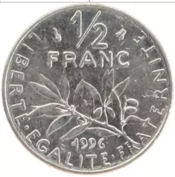 Монета 1/2 франка Франции 1996 года Медно-никель