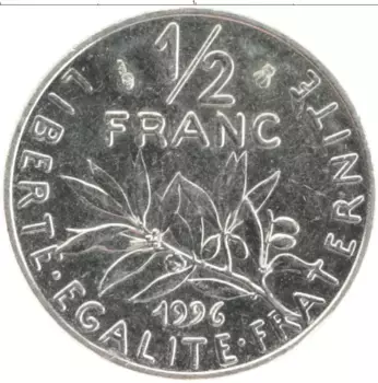 Монета 1/2 франка Франции 1996 года Медно-никель