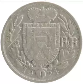 Монета 1/2 франка Лихтенштейна 1924 года Серебро Иоганн II