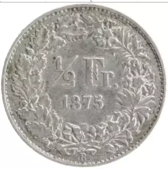Монета 1/2 франка Швейцарии 1875 года Серебро