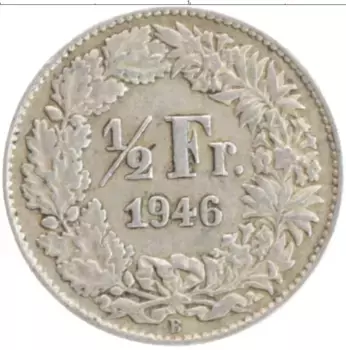 Монета 1/2 франка Швейцарии 1946 года Серебро