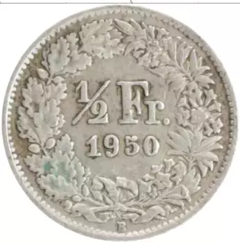 Монета 1/2 франка Швейцарии 1950 года Серебро