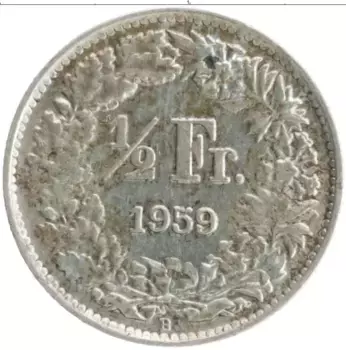 Монета 1/2 франка Швейцарии 1959 года Серебро