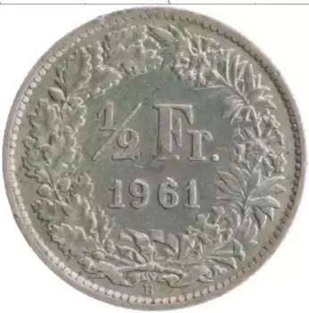 Монета 1/2 франка Швейцарии 1961 года Серебро