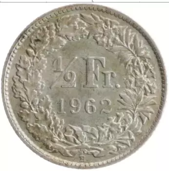Монета 1/2 франка Швейцарии 1962 года Серебро