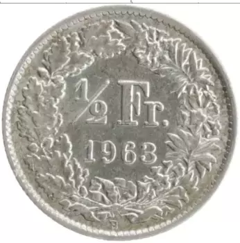 Монета 1/2 франка Швейцарии 1963 года Серебро