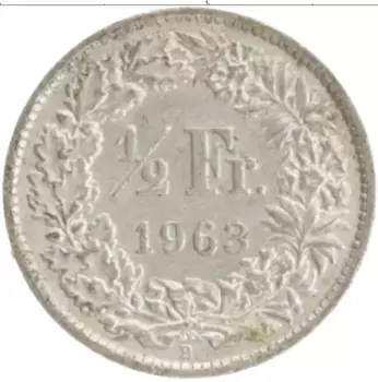 Монета 1/2 франка Швейцарии 1963 года Серебро