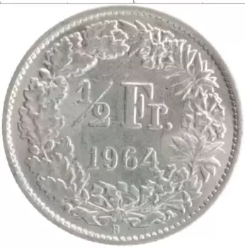 Монета 1/2 франка Швейцарии 1964 года Серебро