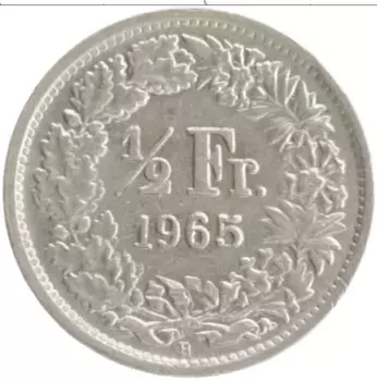 Монета 1/2 франка Швейцарии 1965 года Серебро Республика