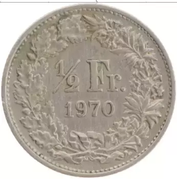 Монета 1/2 франка Швейцарии 1970 года Медно-никель
