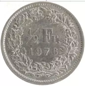Монета 1/2 франка Швейцарии 1976 года Медно-никель