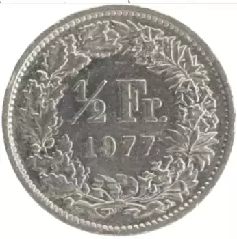 Монета 1/2 франка Швейцарии 1977 года Медно-никель