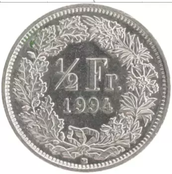 Монета 1/2 франка Швейцарии 1994 года Медно-никель