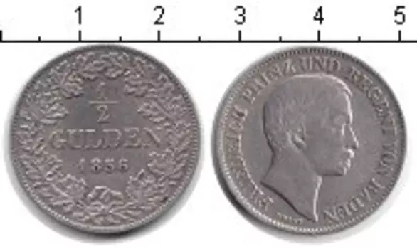 Монета 1/2 гульдена Бадена 1856 года Серебро Фридрих