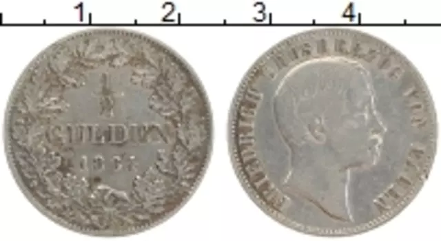 Монета 1/2 гульдена Бадена 1864 года Серебро Фридрих