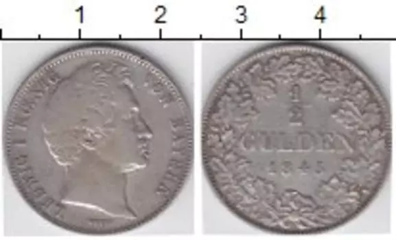 Монета 1/2 гульдена Баварии 1845 года Серебро Людвиг I Эта соблазнительно историческая монета датирована 1845 годом и номиналом в полгульдена – чудесная реликвия Баварии