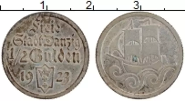 Монета 1/2 гульдена Данцига 1923 года Серебро