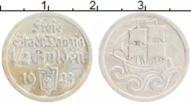 Монета 1/2 гульдена Данцига 1923 года Серебро Вольный город