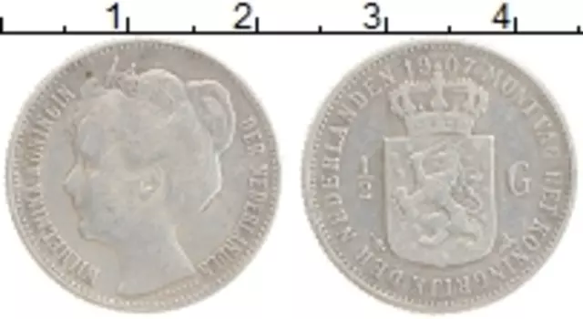 Монета 1/2 гульдена Нидерланд 1907 года Серебро Вильгельмина